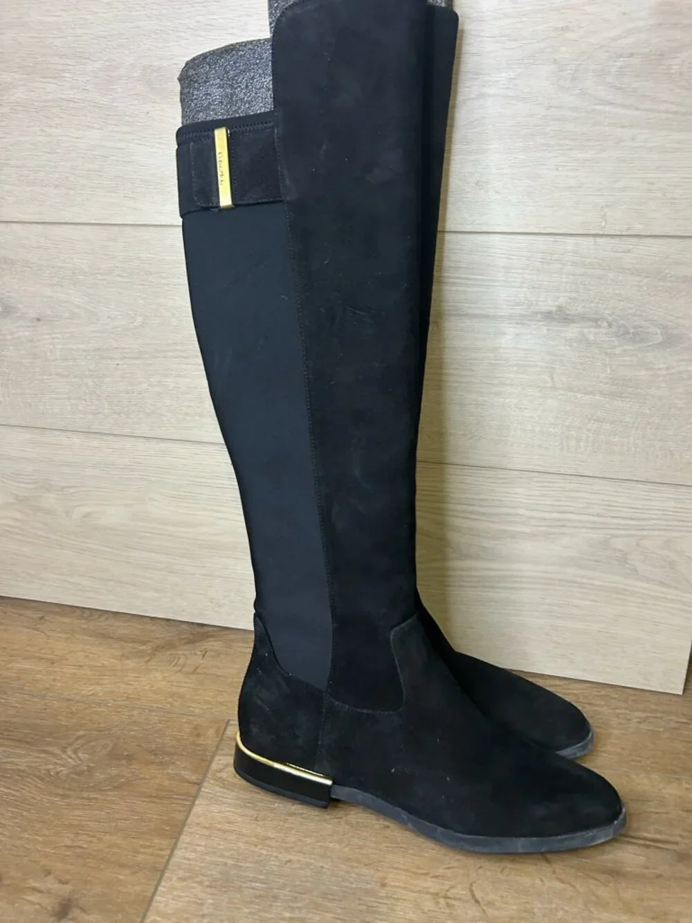 Calvin Klein Priya Over The Knee Boots Suede Neoprene Size 7 Black